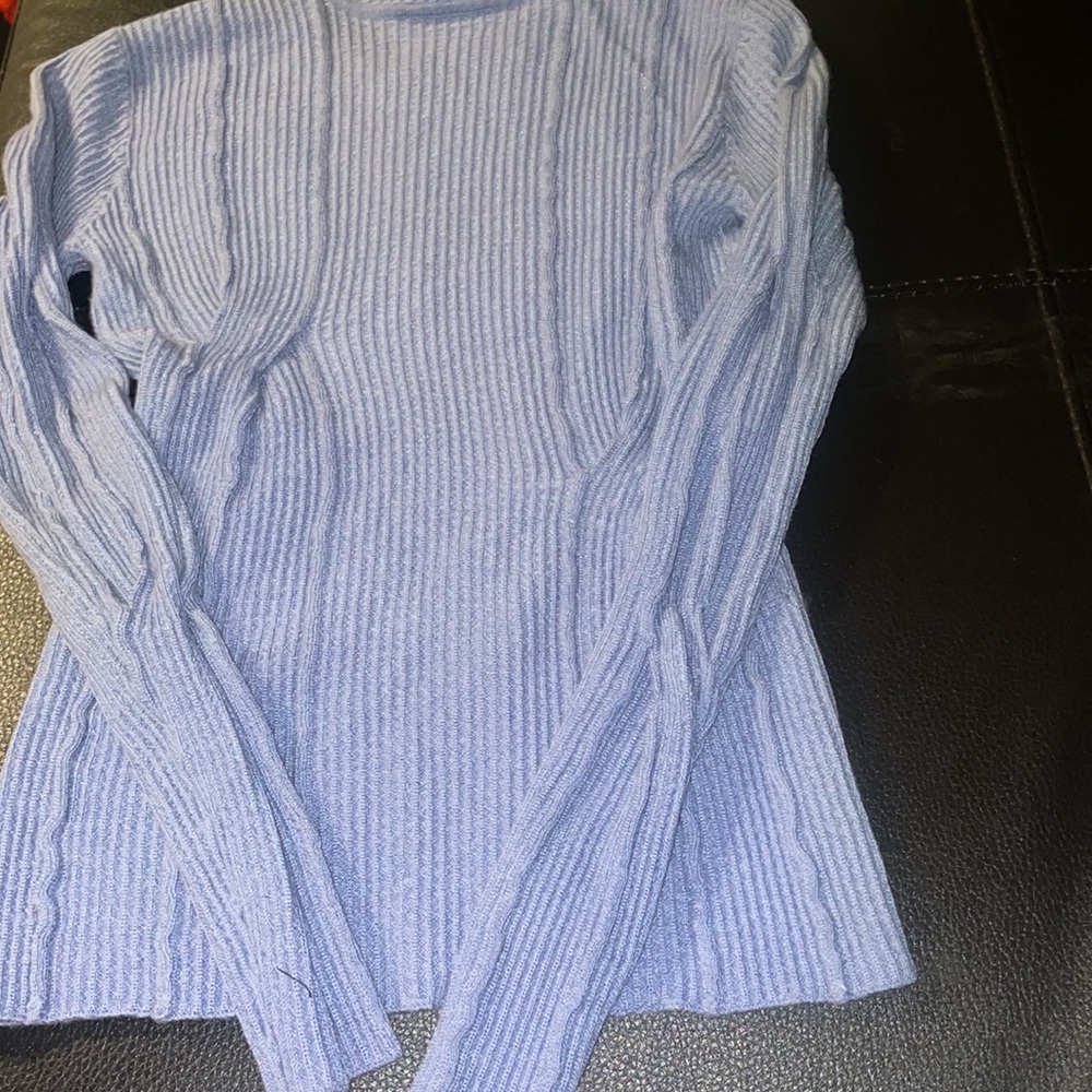 Rosetta Getty Wool Reversed Cable-Strip Sweater- baby blue - Picture 7 of 7